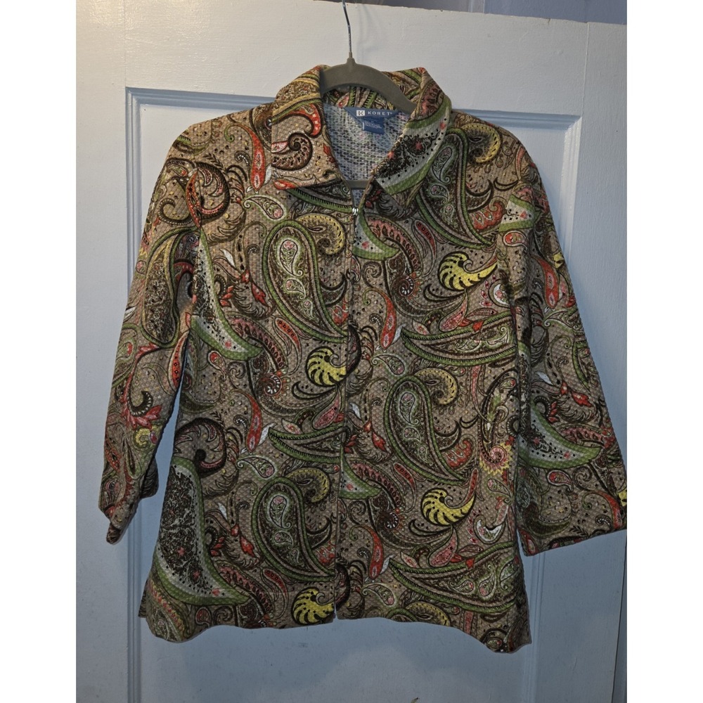 Koret Womens Paisley Zip Up Jacket Size M Multicolor 100% Cotton Casual